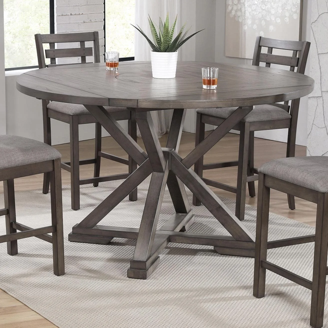 Winners Only Stratford DST36060 Rustic Counter-Height 60 Round Tall Table  w/ Lazy Susan and Drop Leaves, Fashion Furniture