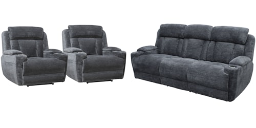 Casual Power Reclining Sofa and Dual Recliners Set with Power Headrests