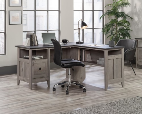 Transitional L-Shaped Desk with 1-File Drawer & Open Storage Shelves