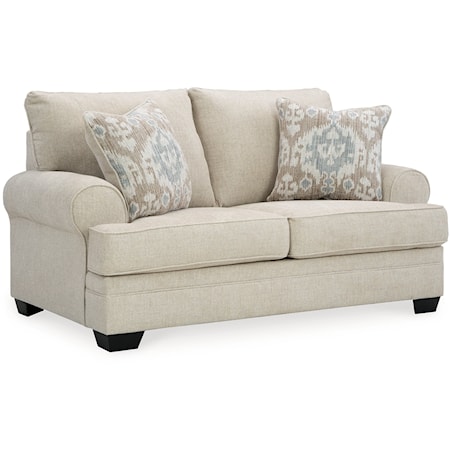 Contemporary Loveseat with Rolled Armrests