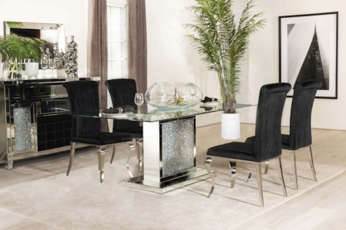 Marilyn 5-Piece Rectangular Mirrored Dining Table Set Black