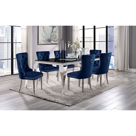 7-Piece Dining Set with Navy Chairs