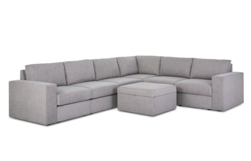Flex 6-Seat Sectional with Wide Arm and Storage Ottoman - Pebble