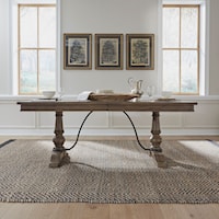 Transitional Rectangular Trestle Dining Table with Leaf Insert