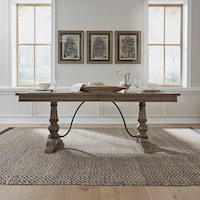 Transitional Rectangular Trestle Dining Set with Leaf Insert