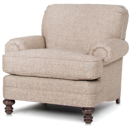 Transitional Accent Chair with Rolled Armrests & Turned Legs