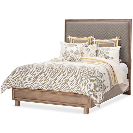Rustic Upholstered King Panel Bed with USB Charging Ports