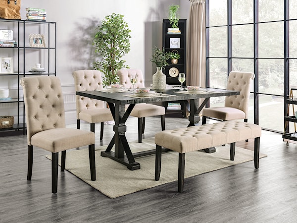 6 Pc. Dining Table Set W/ Bench