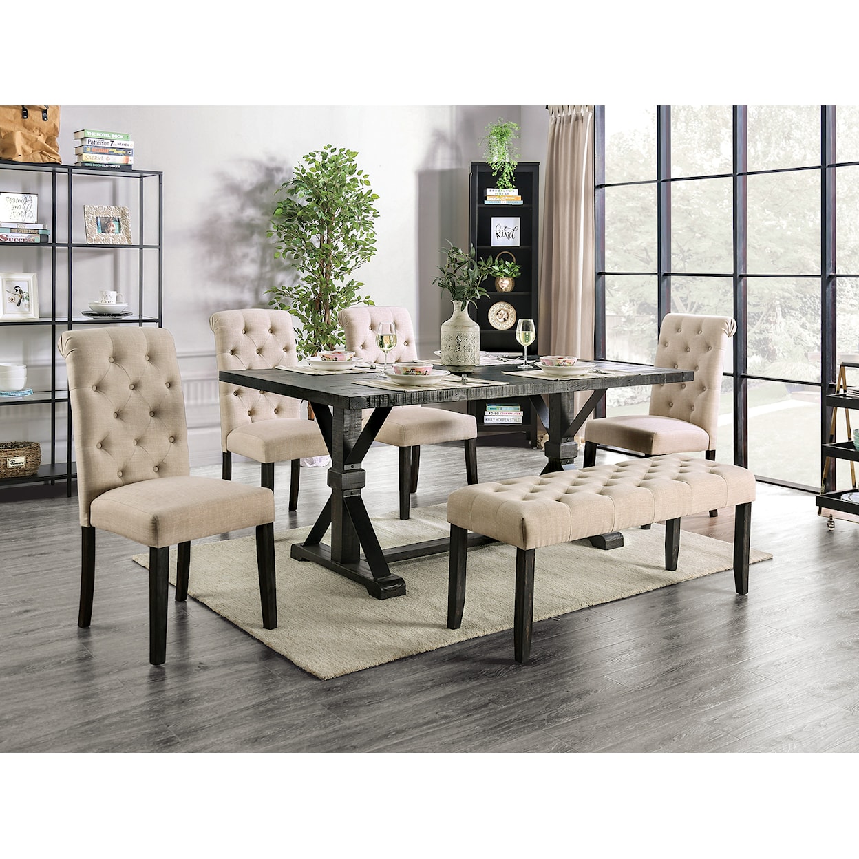 FUSA Alfred 6 Pc. Dining Table Set W/ Bench