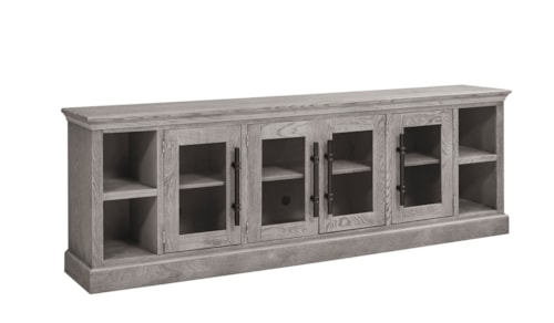 Traditional 97" Console Table with Glass Doors and Open Shelving