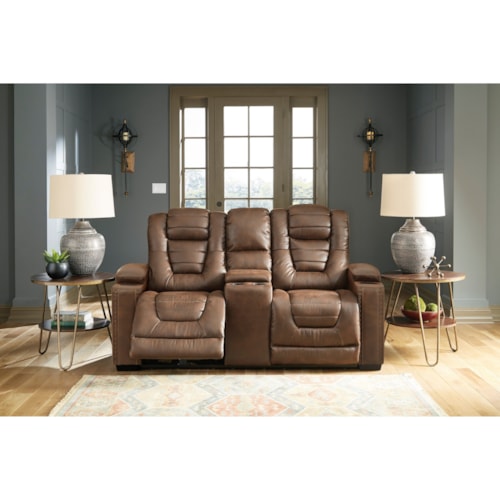 Faux Leather Power Rec Loveseat w/ Console & Adj Hdrsts