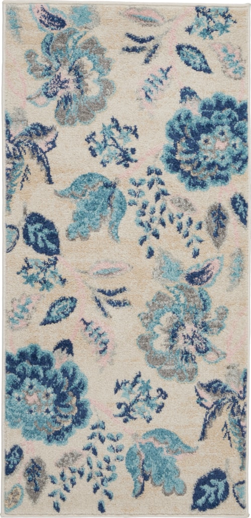2' x 4' Ivory/Light Blue Rectangle Rug
