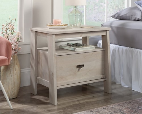 Farmhouse 1-Drawer Nightstand with Storage Shelf