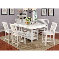 7 Piece Cottage Style Pub Dining Set with Built-in Storage