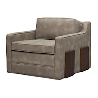 Transitional Swivel Accent Chair with Wood Base Accents