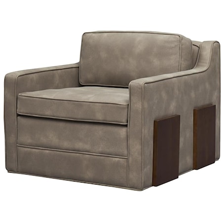Transitional Swivel Accent Chair with Wood Base Accents