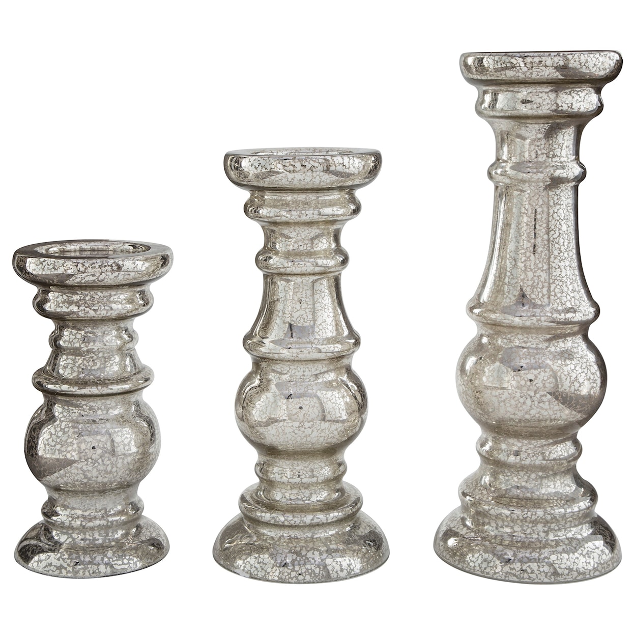 Signature Design by Ashley Accents Rosario Silver Finish Candle Holder Set
