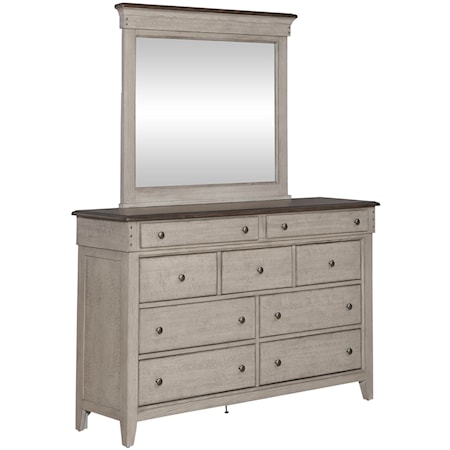 Modern Farmhouse 9-Drawer Dresser and Mirror Set with Felt-Lined Drawers
