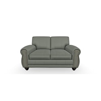 Casual Leather Loveseat with Nailhead Trim