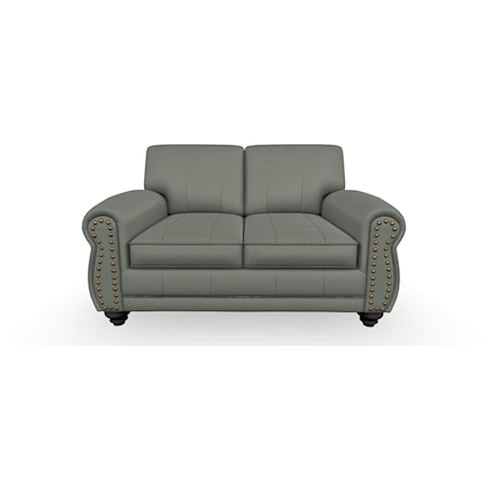 Casual Leather Loveseat with Nailhead Trim