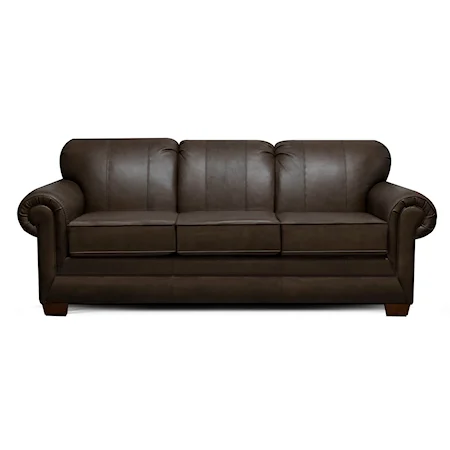 Transitional Leather Sofa with Rolled Arms