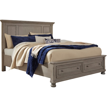 Queen Panel Bed with Storage Footboard