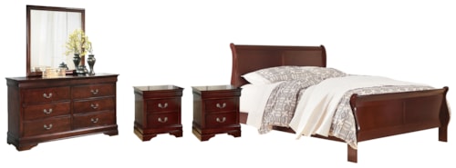 6pc Queen Sleigh Bed, Dresser, Mirror, Chest & 2 Nightstands