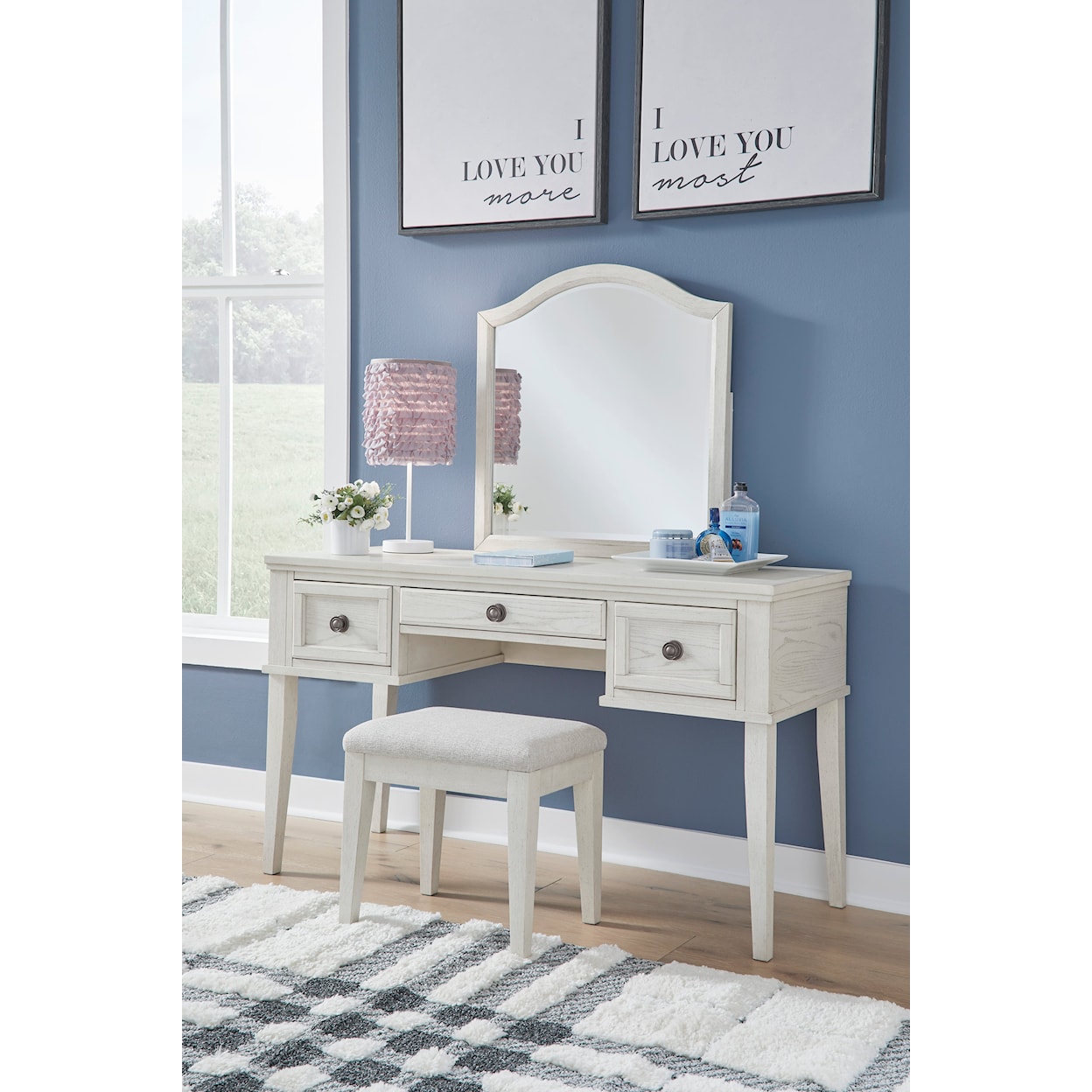 Signature Design by Ashley Furniture Robbinsdale Vanity with Stool and Mirror