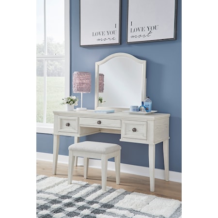 Vanity with Stool and Mirror