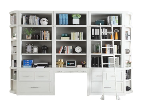 Cottage 9-Piece Workspace Library Wall with Ladder