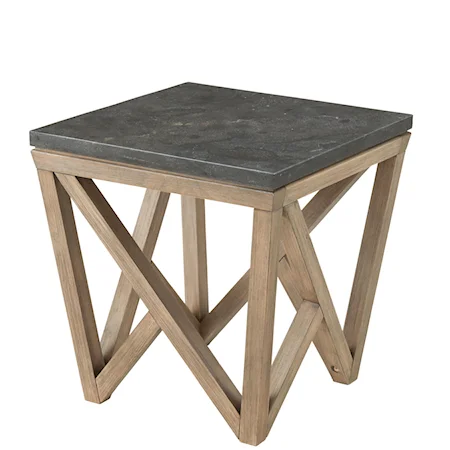 Rustic Square End Table with Geometric Base