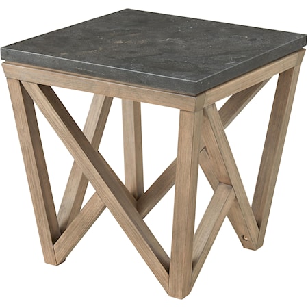 Rustic Square End Table with Geometric Base