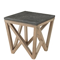 Rustic Square End Table with Geometric Base