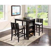 Contemporary 3-Piece Counter Height Dining Set with Storage Shelf