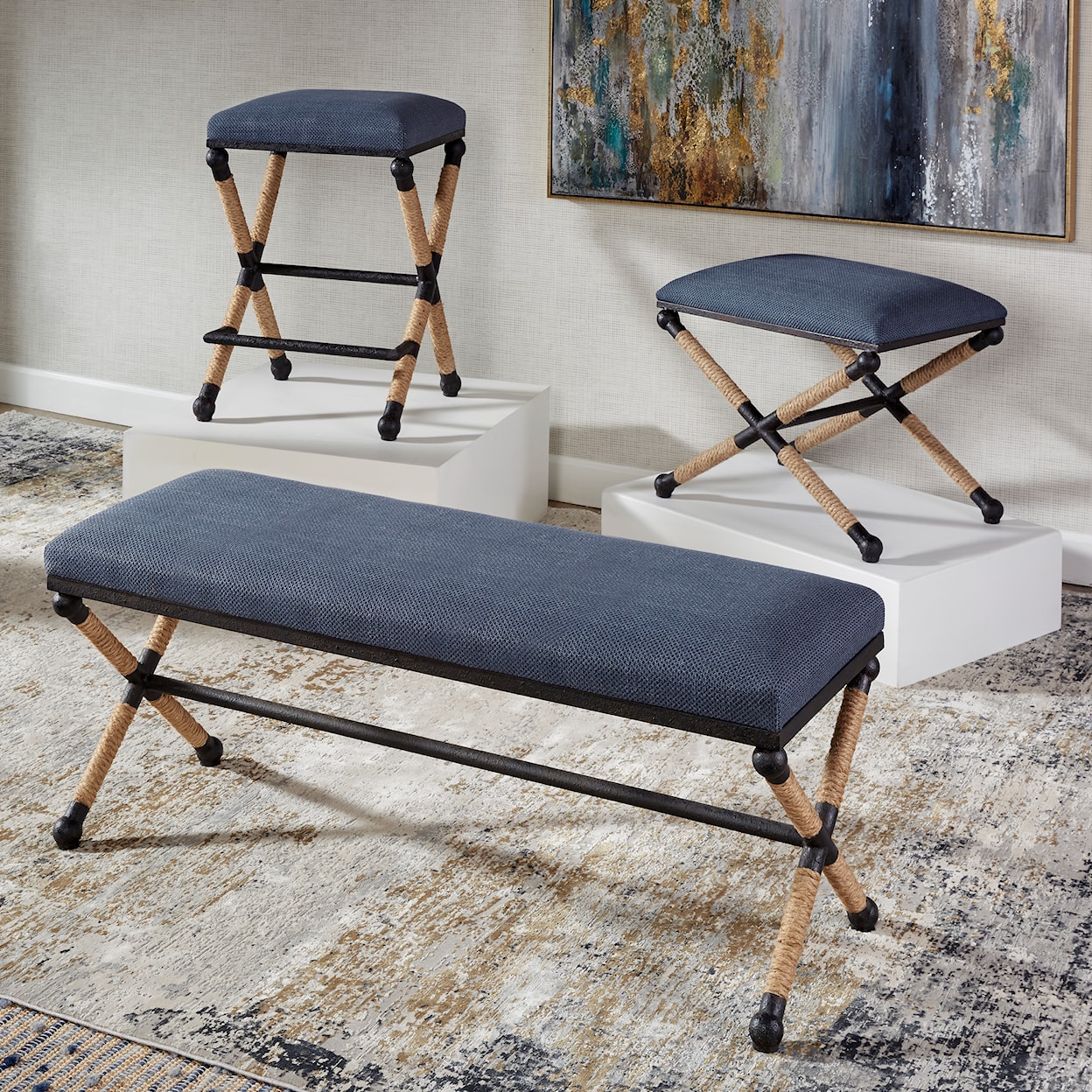 Uttermost Firth Firth Rustic Navy Bench