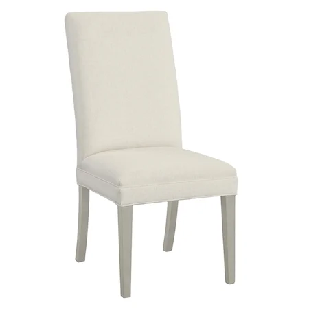 Contemporary Straight Tall Back Dining Chair with Legs in Sheer Dove Finish