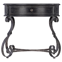 Traditional 1-Drawer Nightstand with Steel Scrolled Legs