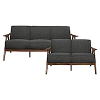 Mid-Century 2-Piece Living Room Set with Exposed Wood Arms