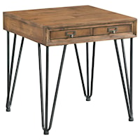 Square End Table with Metal Legs and Pullout Tray