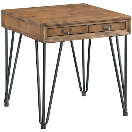 Square End Table with Metal Legs and Pullout Tray