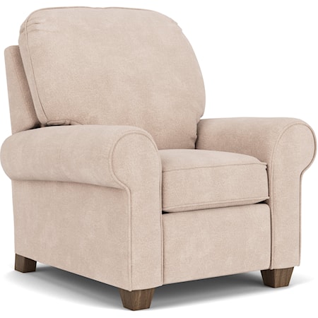 Contemporary High Leg Recliner with Rolled Arms