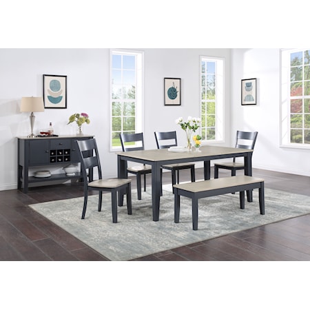 6-Piece Dining Set with Bench and Sideboard