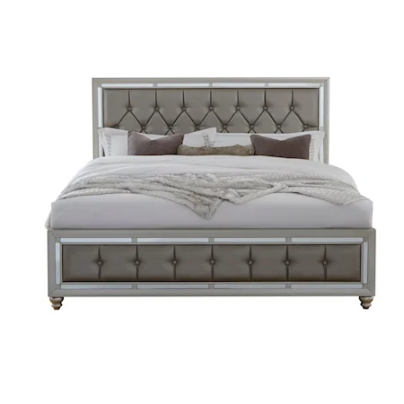 Contemporary Glam Upholstered Queen Panel Bed with Button Tufting