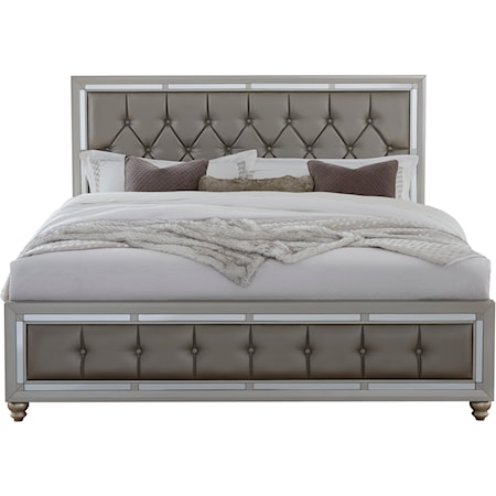 Contemporary Glam Upholstered Full Panel Bed with Button Tufting
