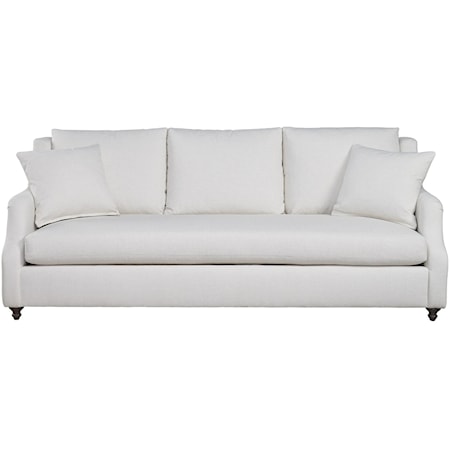 Contemporary Stationary Sofa with Scoop Arms & Turned Legs