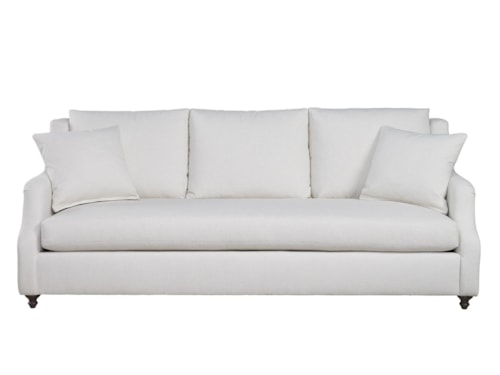 Contemporary Stationary Sofa with Scoop Arms & Turned Legs