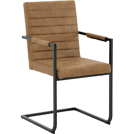 Brown Faux Leather Dining Arm Chair with Cantilever Base