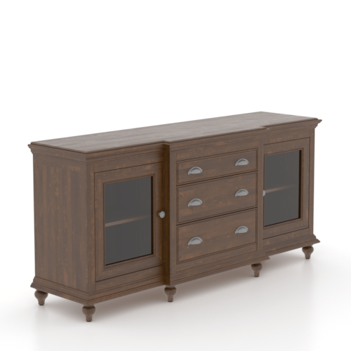 Traditional 3-Drawer Buffet with Glass Doors