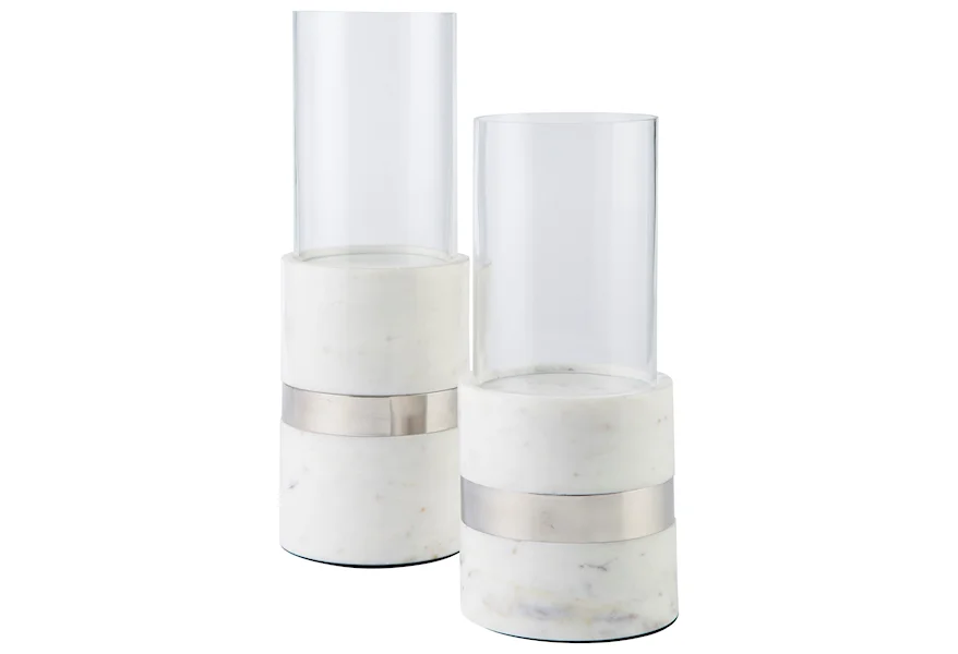 Accents Gracelyn White/Silver Candle Holder Set by Signature Design by Ashley at Pilgrim Furniture City