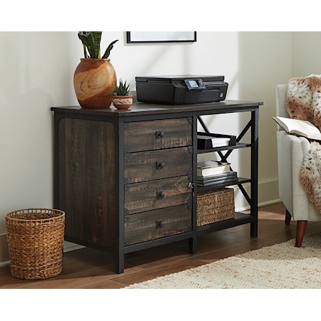 Industrial Farmhouse 3-Drawer Credenza with Open Shelves